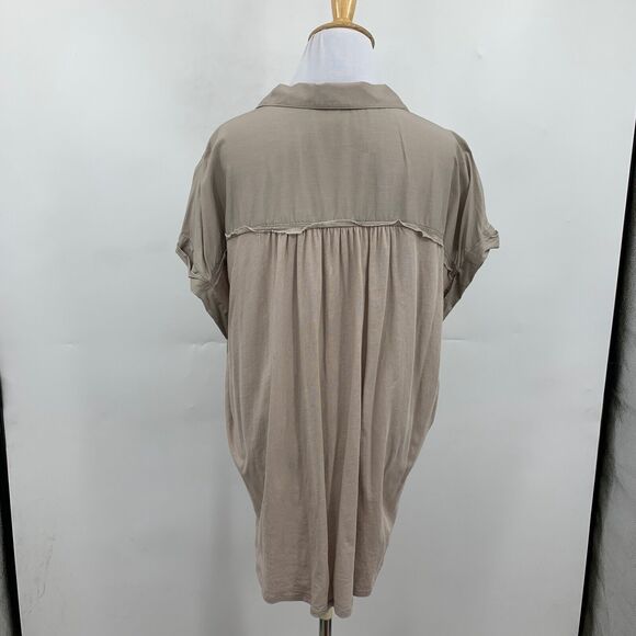Splendid Shirt Women XL Extra Large Beige Short Sleeve Collar Button Up Top - Picture 5 of 10